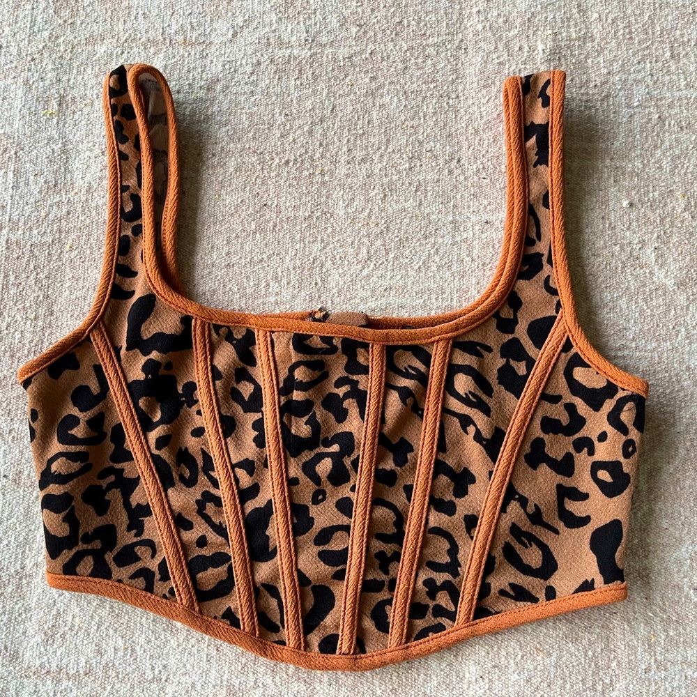 SHEIN Animal Print Cropped Corset Tank Top Cheetah Size S US 4